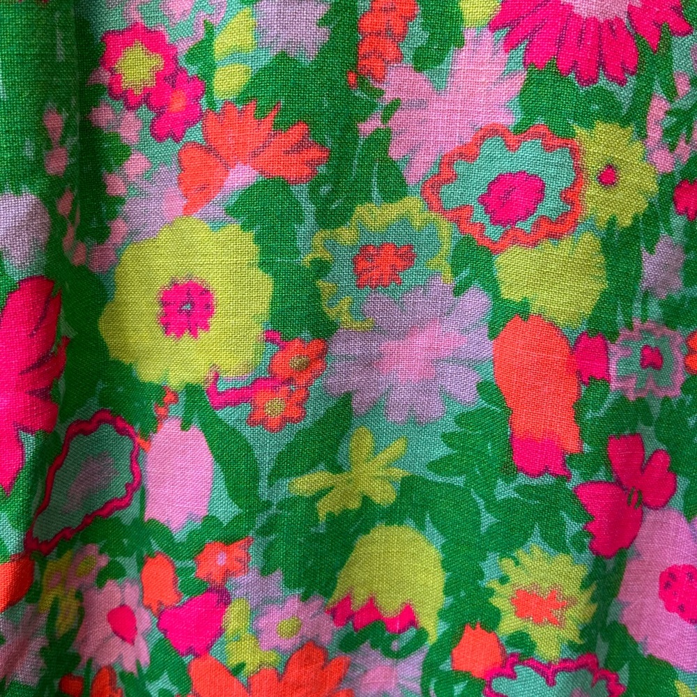 1960s Mod Floral Linen Maxi Dress with Green Bow/Festival/Bohemian/Folk - Picture 4 of 7